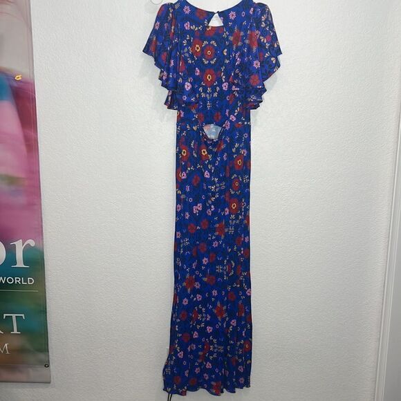 NWT LA Double J Damigella Dress Heckfield in Fluid Jersey Royal Blue Floral XL - Picture 6 of 15